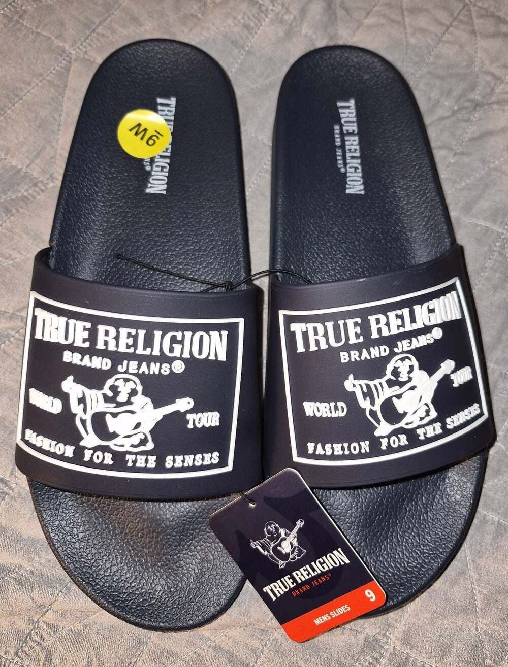 True Religion Men's Vintage World Tour Logo Slides